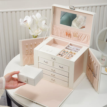 Luxury Multi-Layer Jewelry Organizer Box – Elegant Storage with Drawers & Mirror